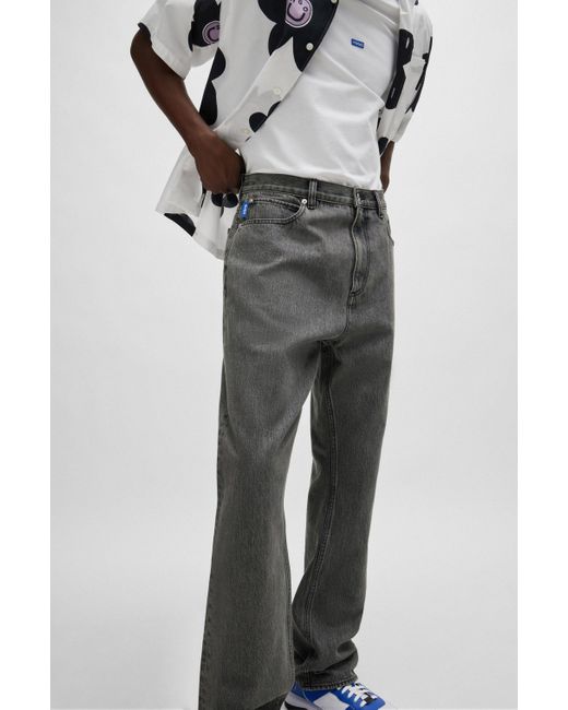 HUGO Baggy-Fit Jeans aus silberfarbenem Denim in Gray für Herren
