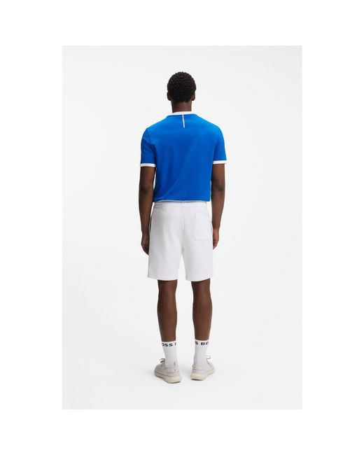 Boss Blue Stretch-Cotton T-Shirt With Country Flag And Logo for men
