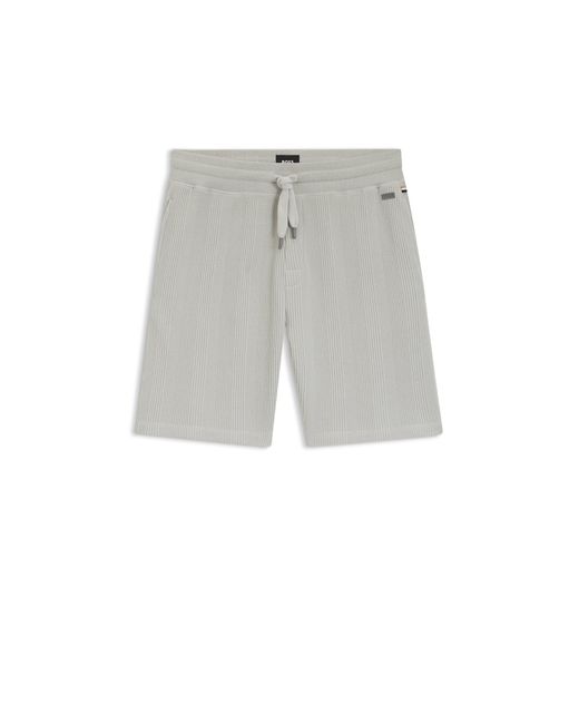 Boss Gray Cotton-Blend Shorts With Waffle Structure for men