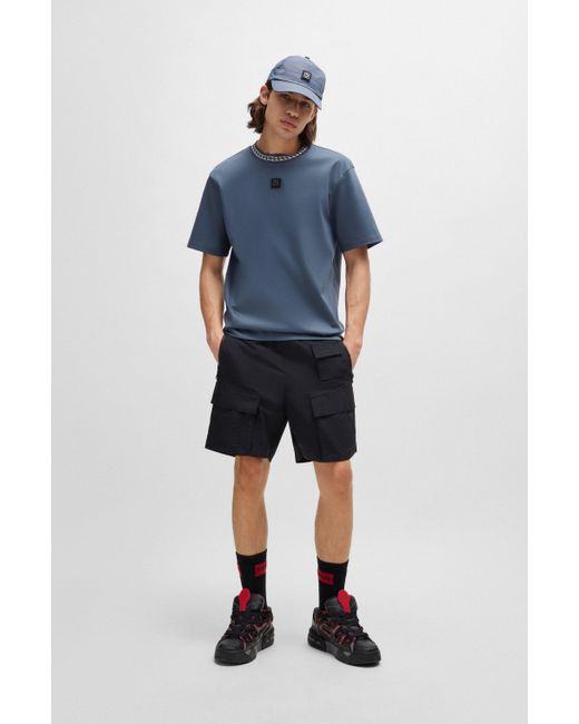 HUGO T-Shirt aus Interlock-Baumwolle mit Ketten-Print am Ausschnitt in Blue für Herren