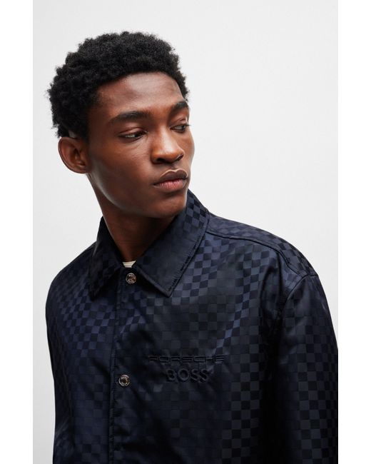 Boss Blue Porsche X Jacket In Checkerboard Jacquard With Collaborative Branding for men