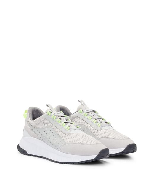 Boss White Ttnm Evo Suede, Leather And Mesh Trainers With Ribbed Sole for men