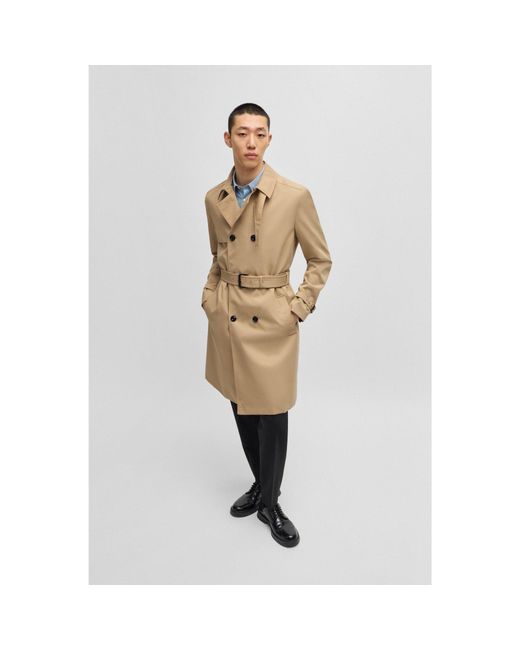HUGO Natural Water-Repellent Trench Coat With Buckled Belt for men