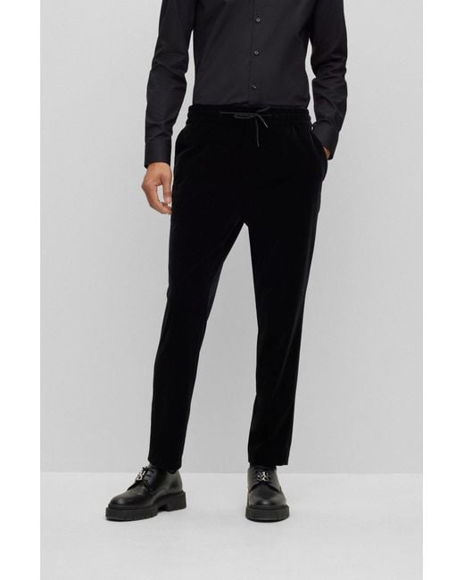 BOSS by HUGO BOSS Slim-fit Trousers In Jersey Velvet With Drawstring  Waistband in Black for Men | Lyst Canada