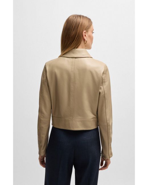 Cuff Closure Jacket BOSS Leather Jacket With Contrast Cuffs And Buttoned Closure in Blue | Lyst