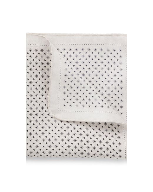 Boss White One Silk Pocket Square With Printed Pattern for men