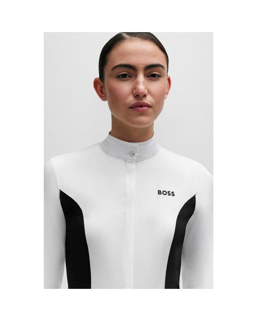 Boss White Equestrian Show Blouse With Floral Print And Inserts