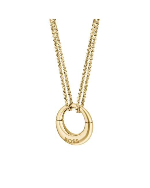 Boss Metallic Tone Necklace With Branded Pendant