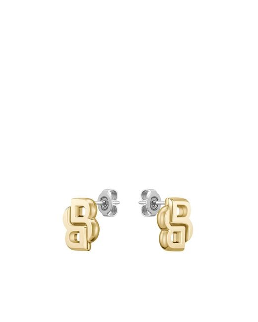 Boss Metallic Tone Earrings With Double B Monogram