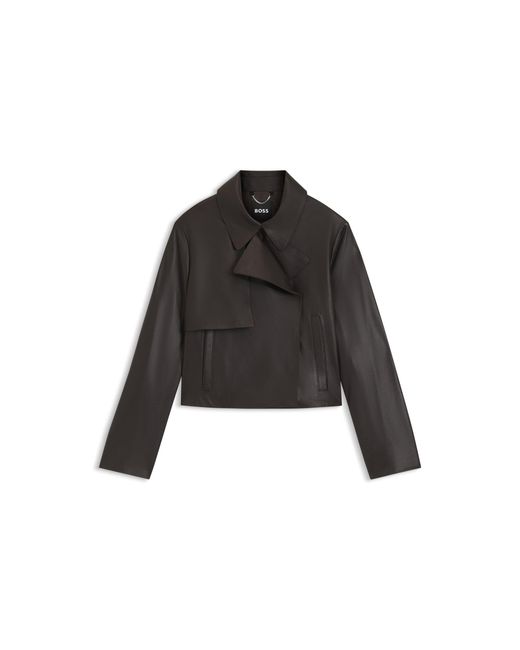 Boss Black Relaxed-Fit Leather Jacket With Trench Styling