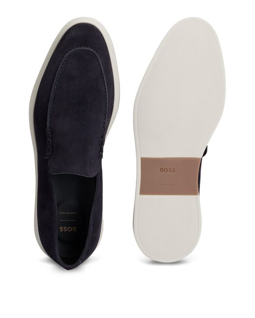 Boss Blue Suede Loafers With Lightweight Outsole for men