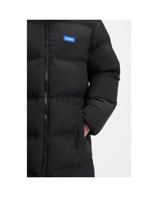 HUGO Black Longline Padded Coat With A Water-Repellent Finish for men
