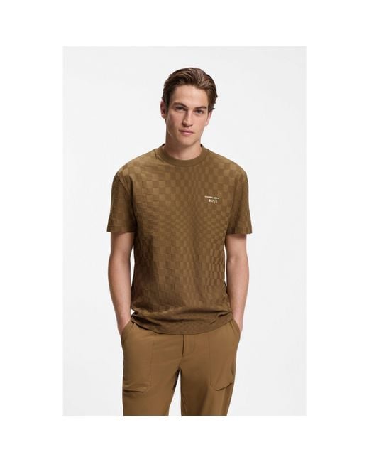 Boss Brown Porsche X Cotton T-Shirt With Pasha Pattern for men