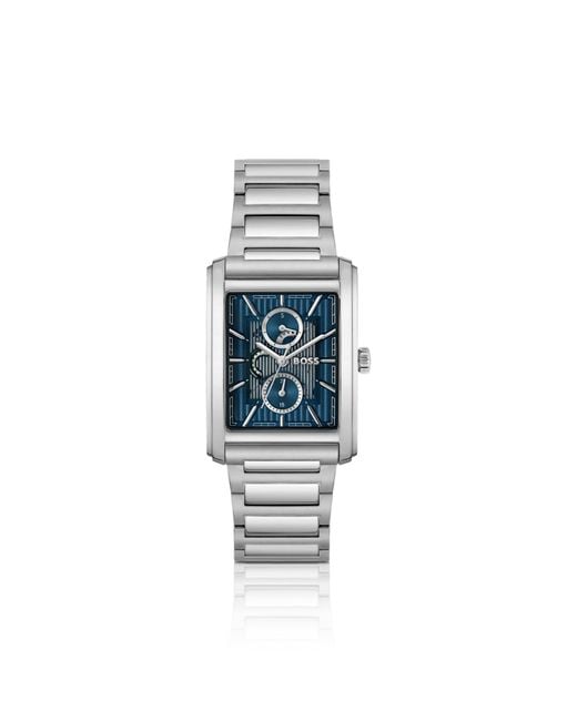 Boss Blue Principle Link-Bracelet Watch With Textured Skeleton Dial for men