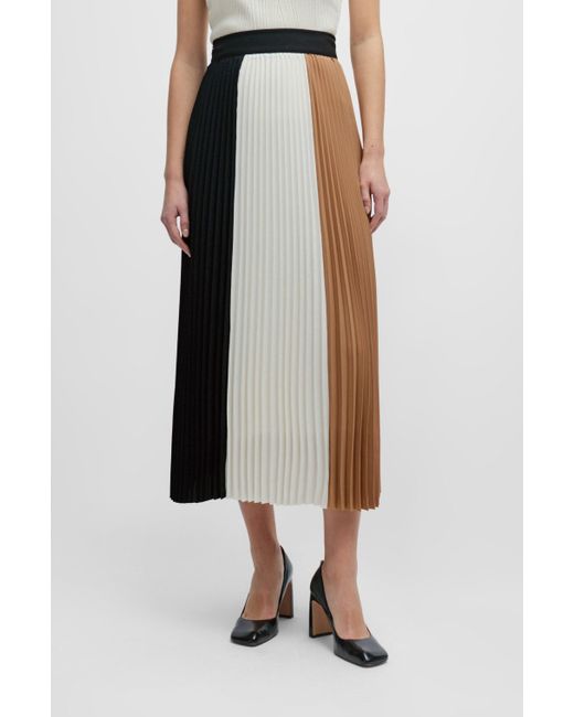Boss Black Pliss Skirt In Signature Colors With High-rise Waist