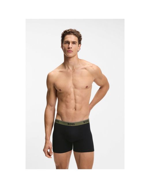 Boss Black Three-Pack Of Stretch-Cotton Logo-Waistband Boxer Briefs for men