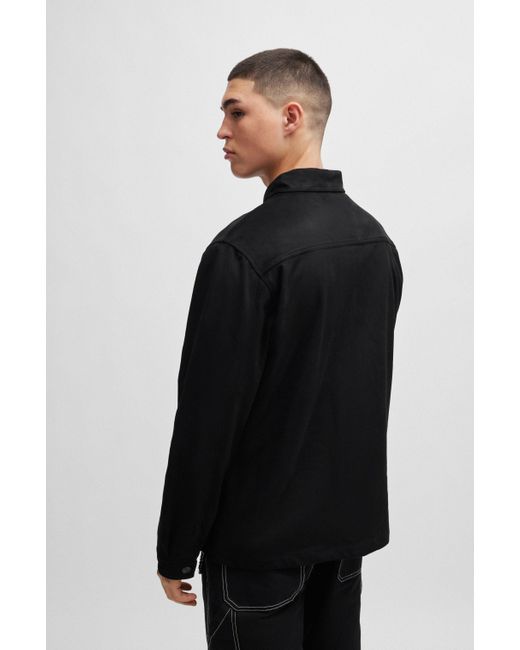 HUGO Oversized-fit Overshirt Van Imitatiesuède in het Black voor heren