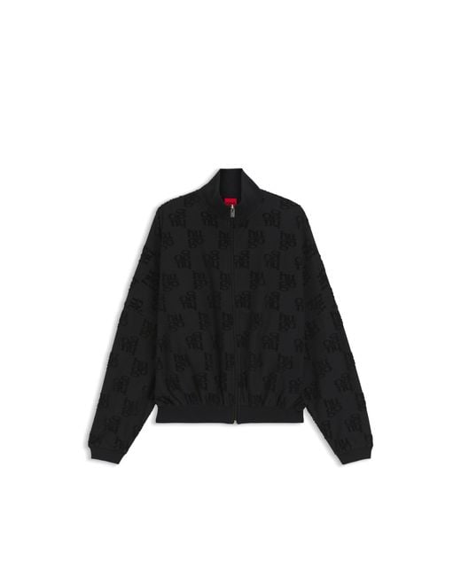 HUGO Black Cotton-Blend Jacket With All-Over Logo Pattern