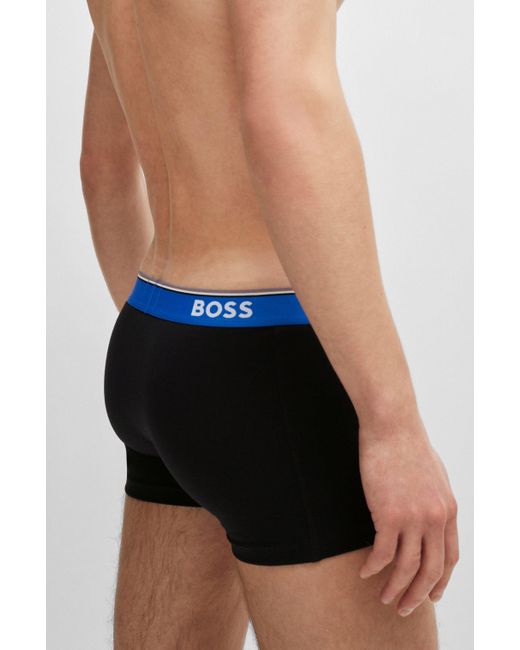 Lot de trois boxers courts en coton stretch avec taille logotée Boss pour homme en coloris Blue