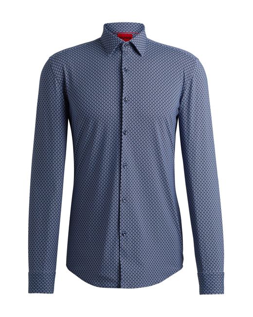 HUGO Blue Slim-fit Shirt In Printed Performance-stretch Fabric for men