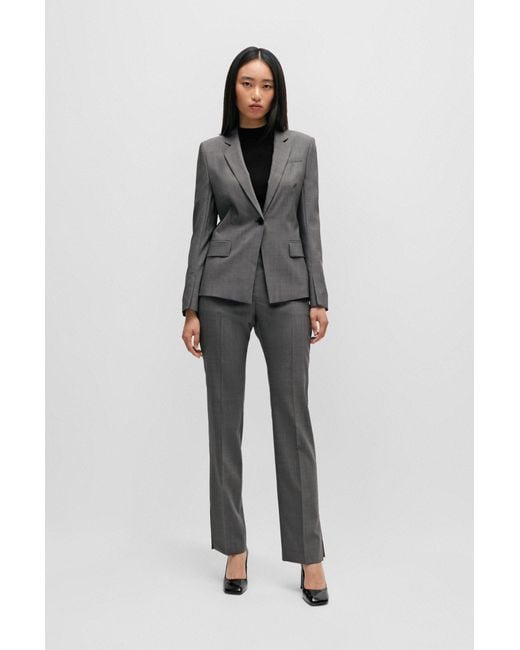 Boss Gray Slim-fit Jacket In Italian Virgin-wool Sharkskin
