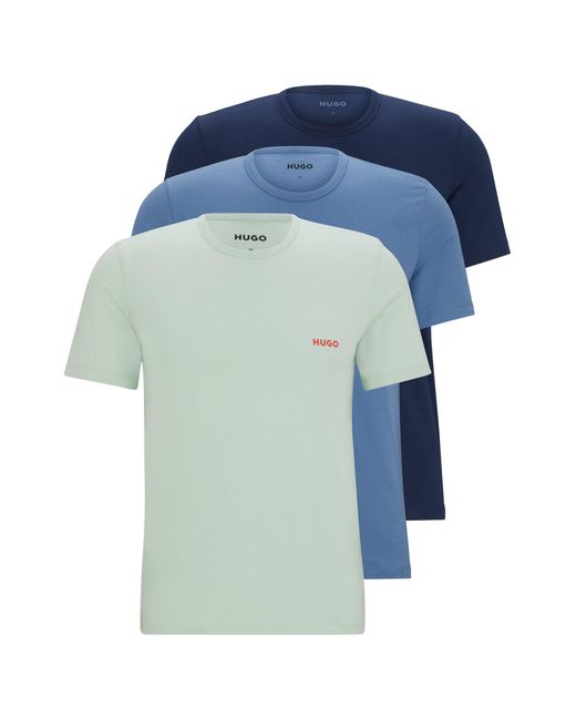 HUGO Blue Triple-pack Of Cotton Underwear T-shirts With Logo Print for men