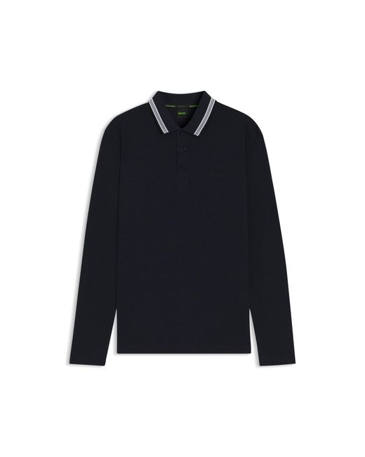 Boss Blue Cotton-Piqué Polo Shirt With Contrast Logo for men