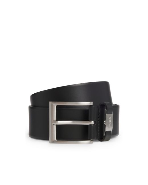 Boss Black Italian-Leather Belt With Logo Keeper And Brushed Hardware for men