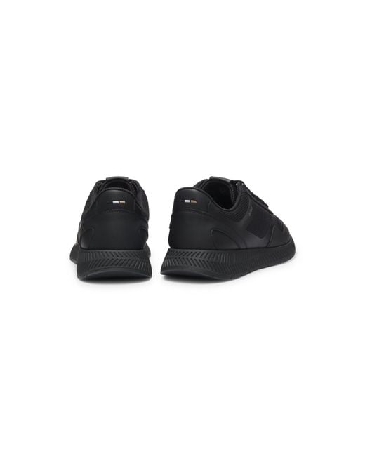 Boss Black Mesh Trainers With Ribbed Sole for men