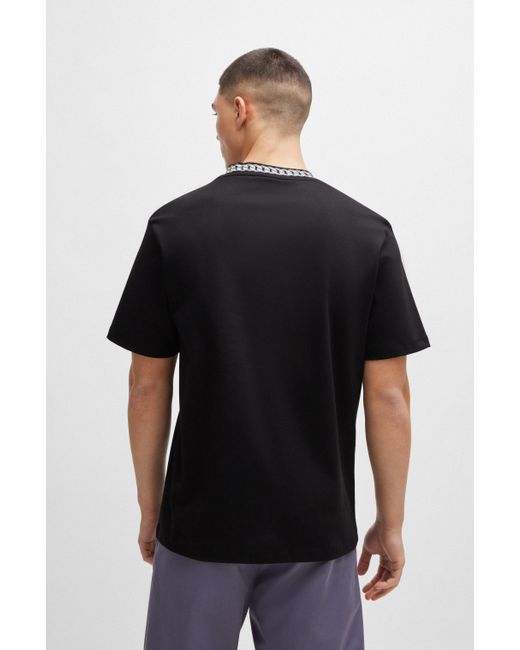 HUGO T-shirt Van Interlocked Katoen Met Kettingprint Op De Kraag in het Black voor heren