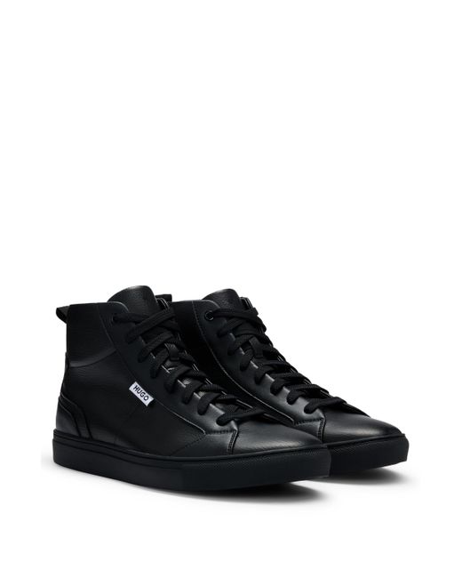 HUGO Black High-top Trainers In Grained Faux Leather for men