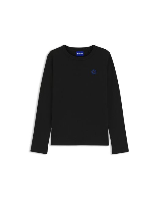 HUGO Black Cotton-Jersey Top With Happy Logo Badge
