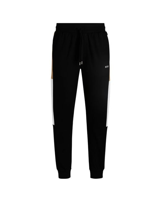 Boss Black Cotton-Terry Tracksuit Bottoms With Contrast Side Panels for men