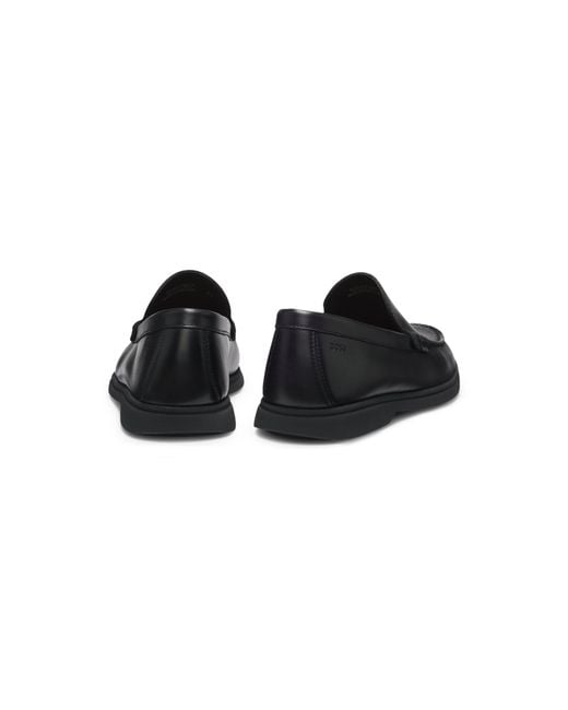Boss Black Leather Moccasins With Emed Logo for men