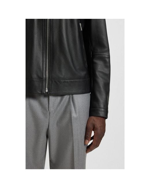 Boss Black Regular-Fit Leather Jacket With Zip Closure for men