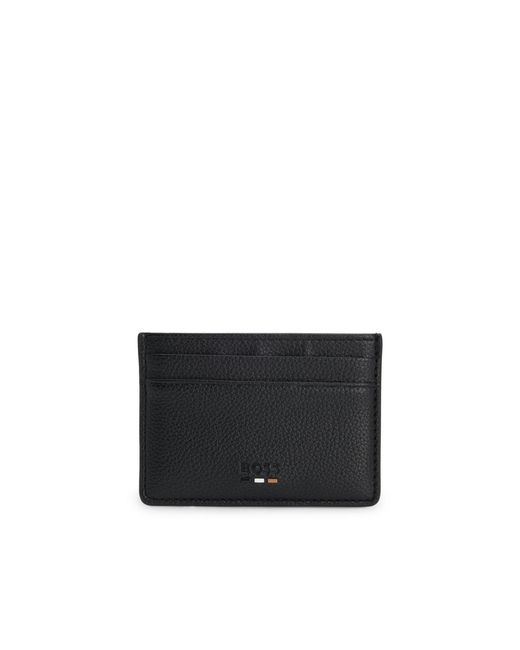 Boss Black Grained Faux-Leather Card Holder With Signature-Stripe Trim for men