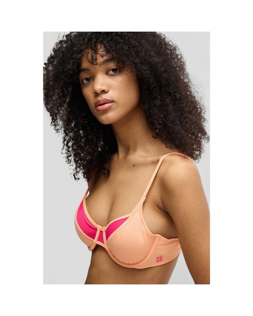 HUGO Padded Two-Tone Bikini Top With Layered Design