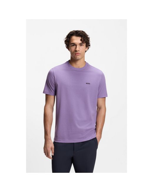 Boss Purple Stretch-Cotton T-Shirt With Logo Detail for men