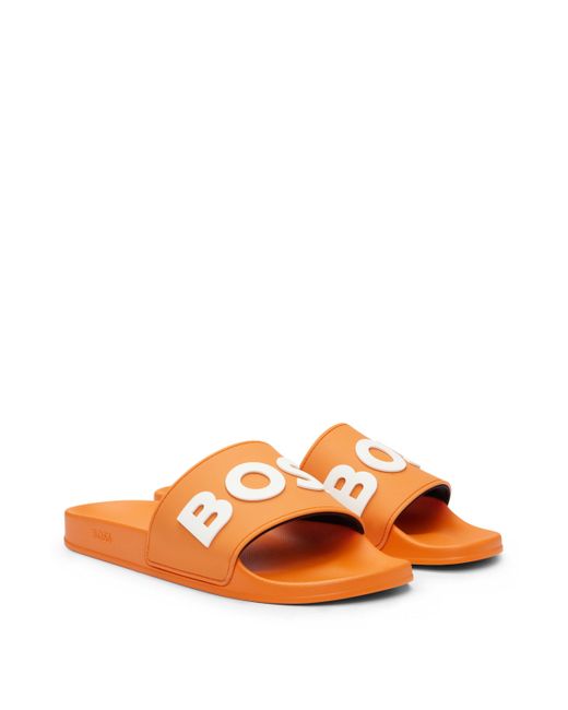 Boss In Italien gefertigte Slides mit erhabenem Logo in Orange für Herren