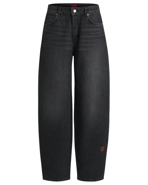 HUGO Black Graue Relaxed-Fit Jeans aus festem Denim