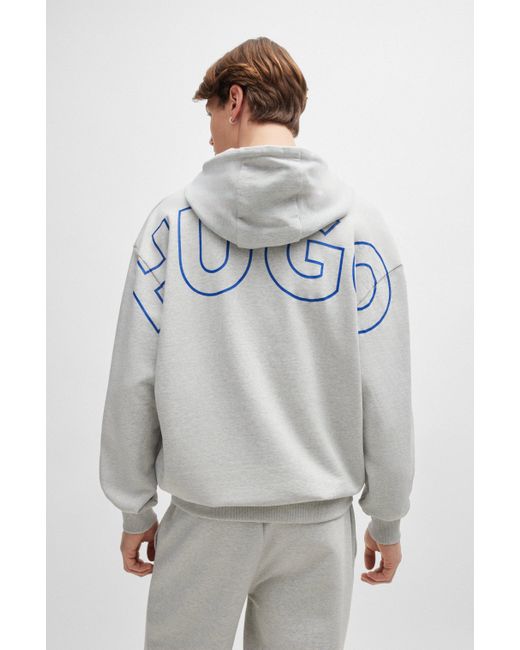 Sweat à capuche en molleton de coton avec logos contourés HUGO pour homme en coloris Gray