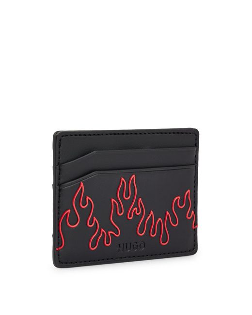 HUGO Black Faux-leather Card Holder With Flame Artwork for men