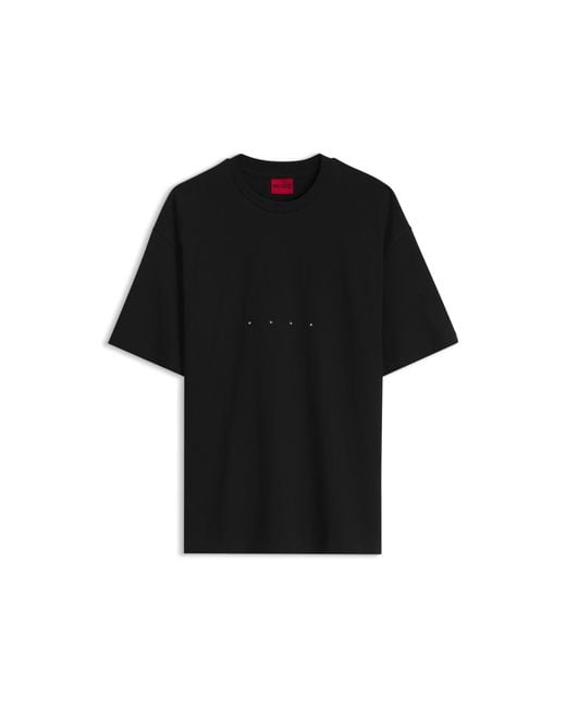 HUGO Black Oversize-Fit Cotton T-Shirt With Mixed Branding for men
