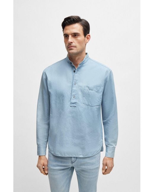 Camisa cerrada regular fit de algod n y lino BOSS de hombre de