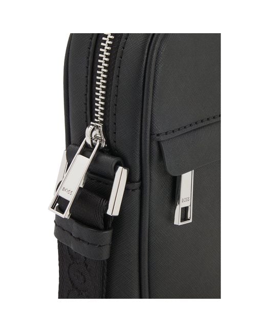 Boss Black Recycled-Leather Reporter Bag With Adjustable Logo Strap for men