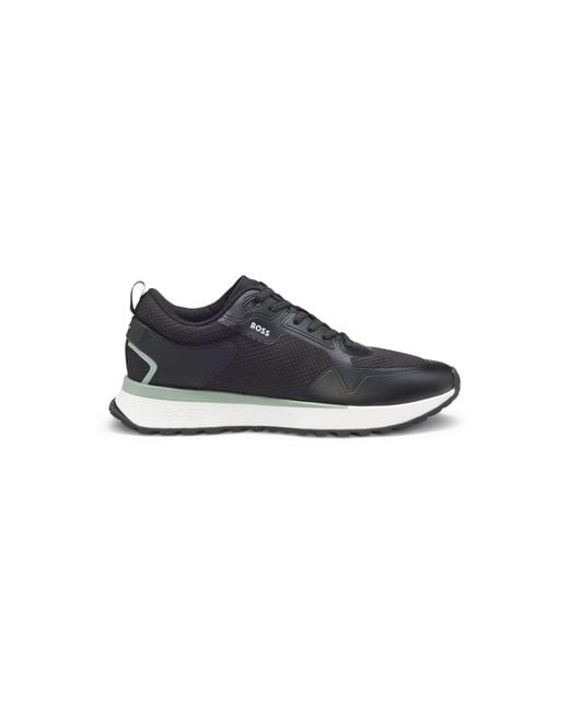 Boss Black Mixed-Material Trainers With Mesh Details And Branding for men
