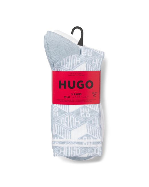 HUGO Blue Three-Pack Of Ribbed Short Socks With Logo Details for men
