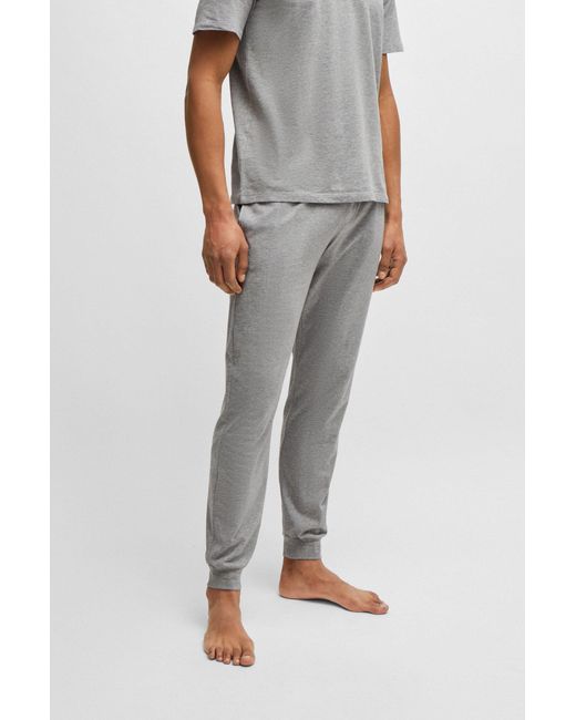 Boss Gray Stretch-cotton Tracksuit Bottoms With Logo Detail for men