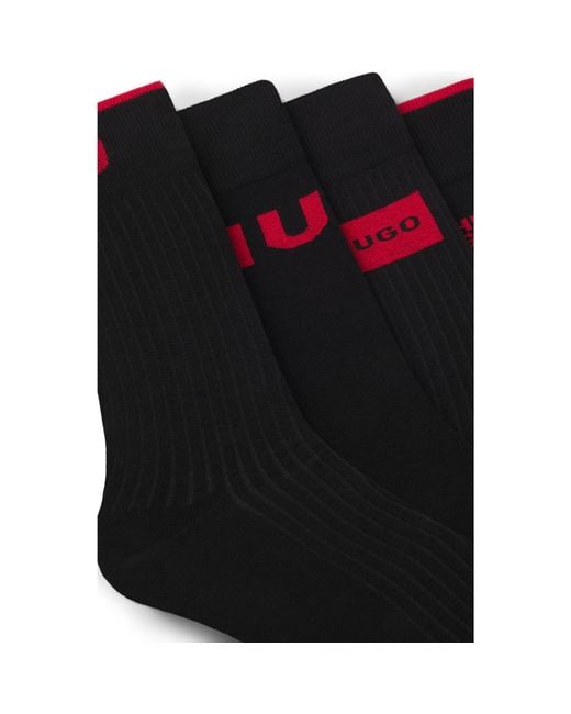 HUGO Black Gift-Boxed Four-Pack Of Regular-Length Logo Socks for men