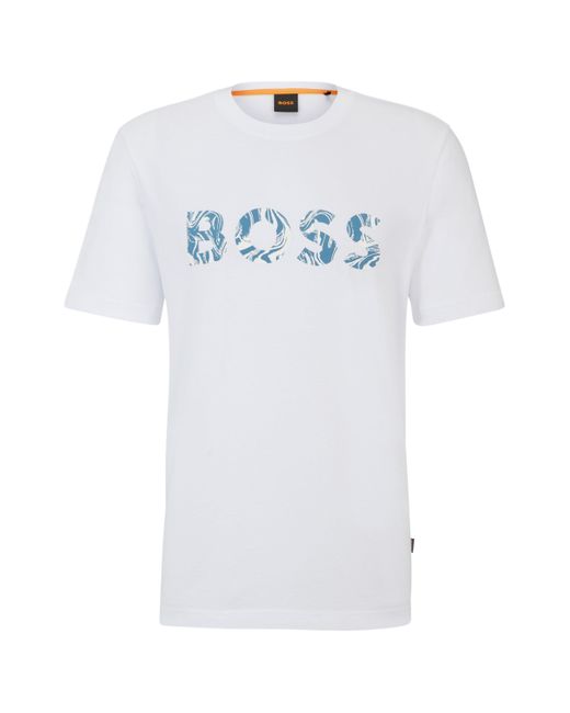 Boss T-shirt Van Katoenen Jersey Met Logoprint in het White voor heren